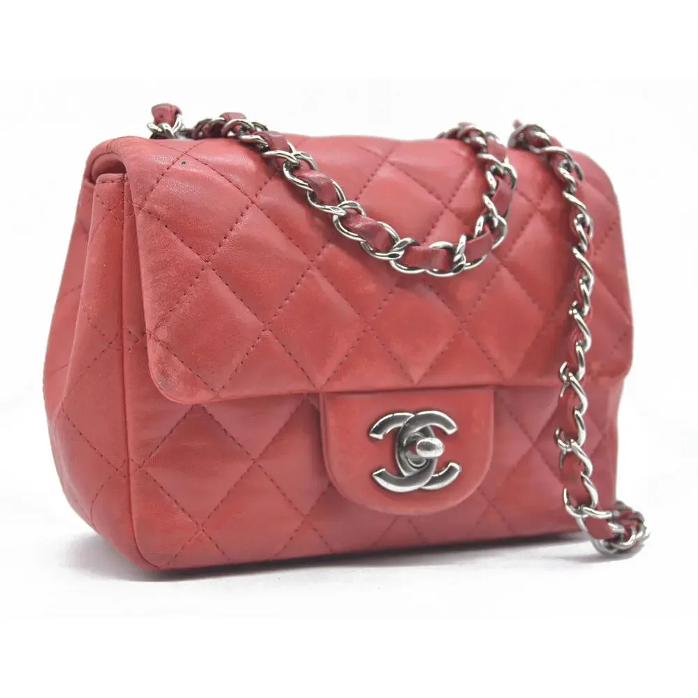 $5200 Chanel Classic Mini Square Flap Bag Red